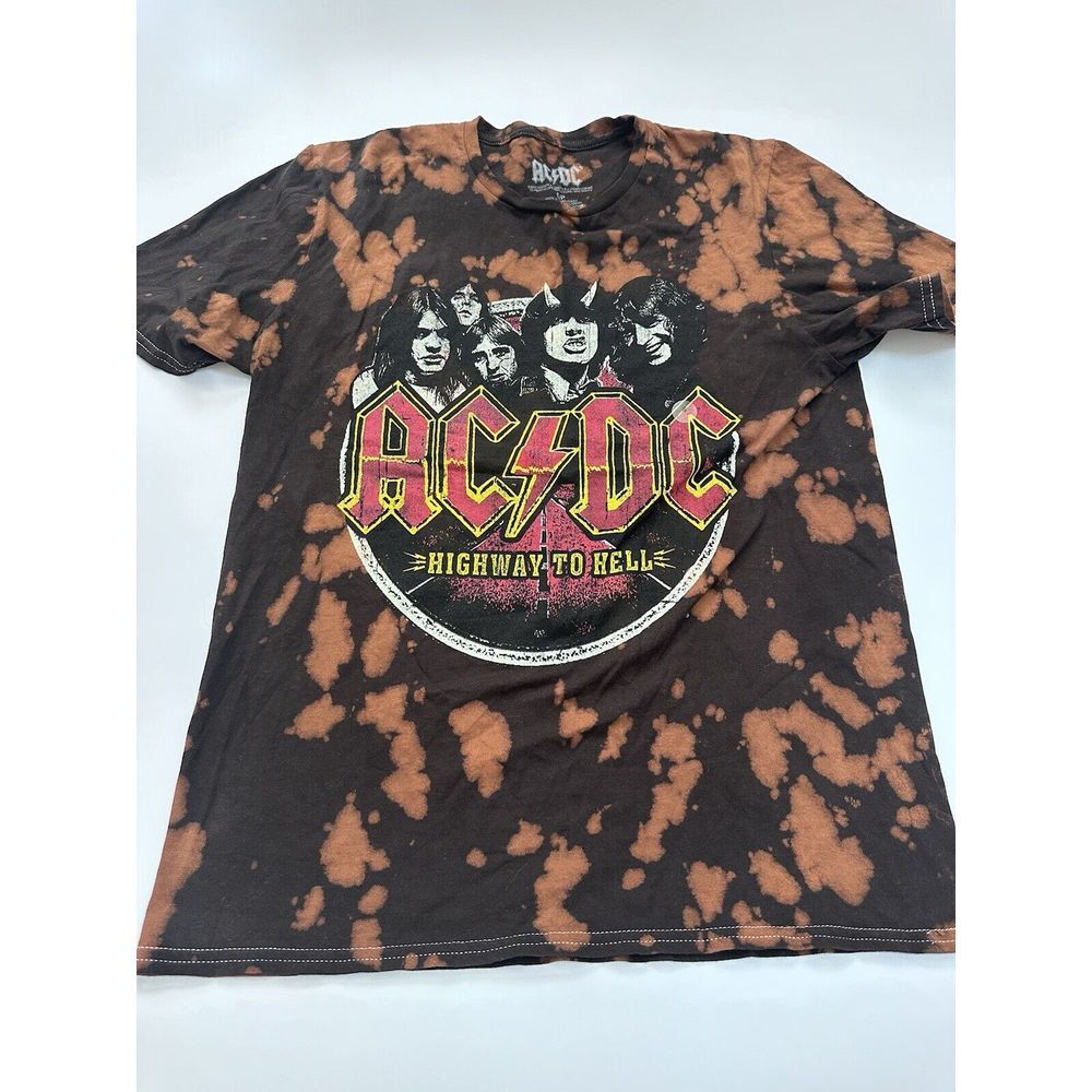 AC/DC Men's Highway To Hell Heavy Metal Rock T-Shirt  Black Bleach Wash Size S/P